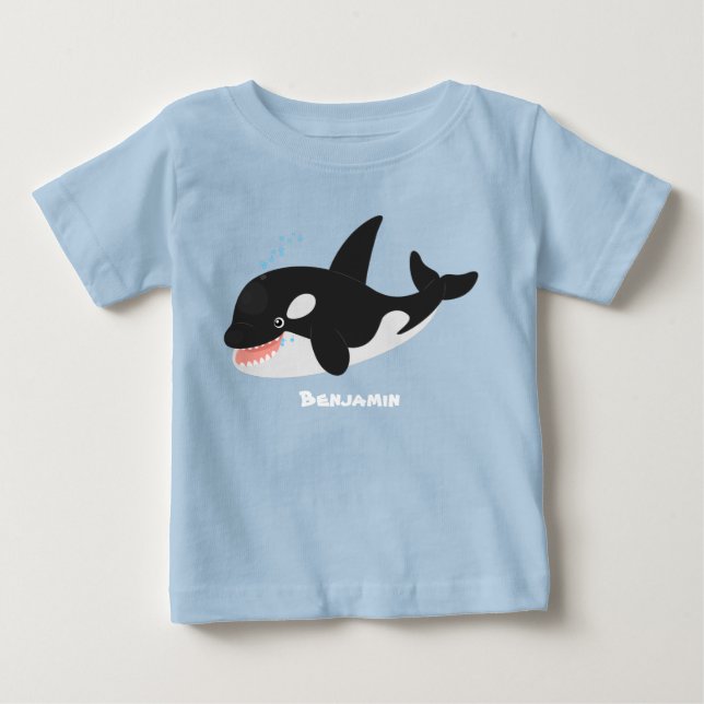 Funny killer whale orca cute cartoon illustration baby T-Shirt (Front)
