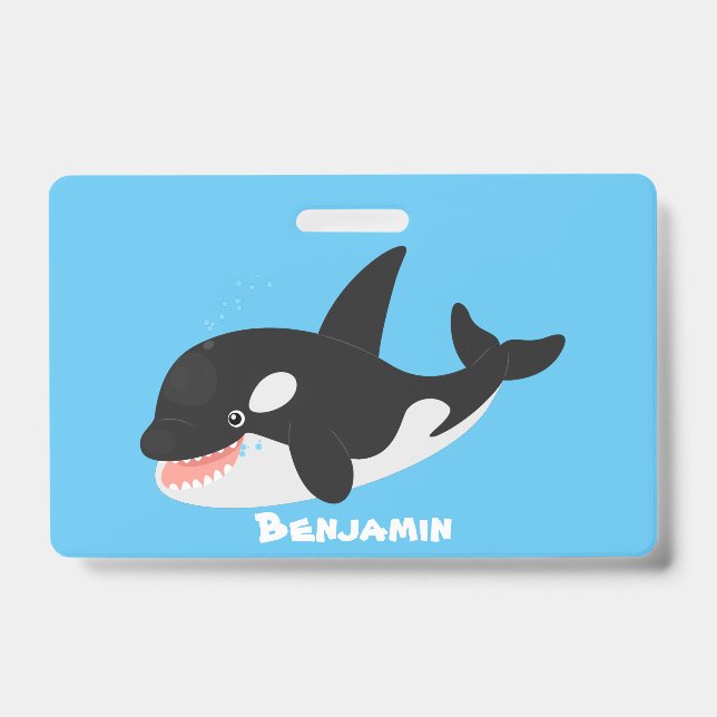 Funny killer whale orca cute cartoon illustration badge (Front)