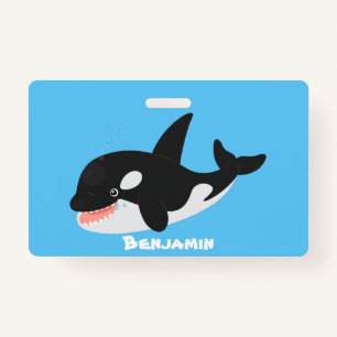 Funny killer whale orca cute cartoon illustration badge