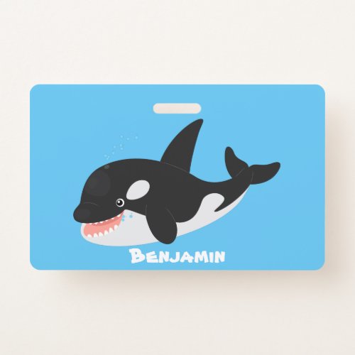 Funny killer whale orca cute cartoon illustration badge