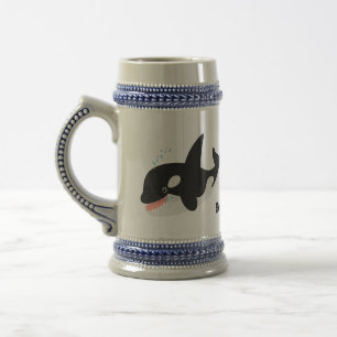 Funny killer whale orca cute cartoon illustration beer stein