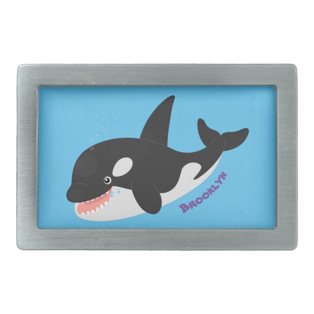 Funny killer whale orca cute cartoon illustration belt buckle (Front)