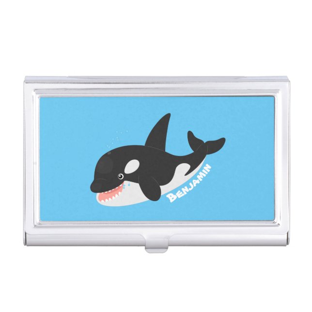 Funny killer whale orca cute cartoon illustration business card case (Front)