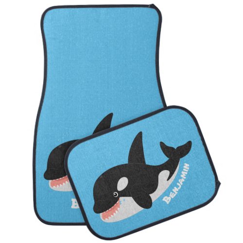 Funny killer whale orca cute cartoon illustration car floor mat