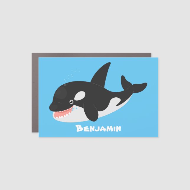Funny killer whale orca cute cartoon illustration car magnet (Front)
