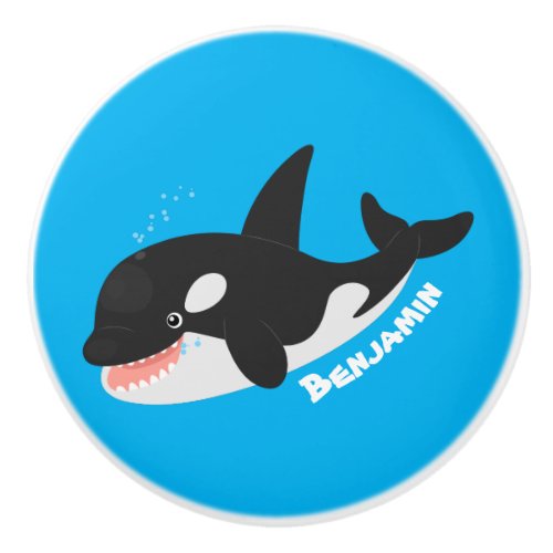 Funny killer whale orca cute cartoon illustration ceramic knob