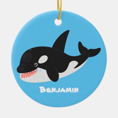 Funny killer whale orca cute cartoon illustration ceramic ornament
