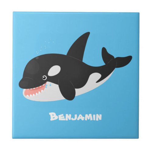 Funny killer whale orca cute cartoon illustration ceramic tile