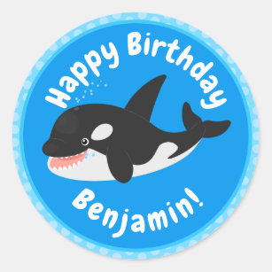 Personalised Whale Orca Thank you Birthday Party Stickers Sweet Cone Cake 706 