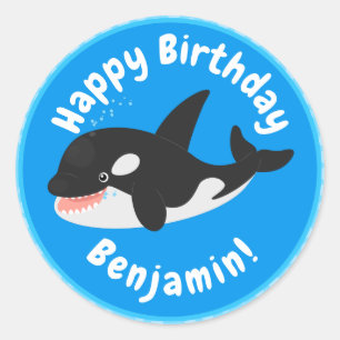 Funny killer whale orca cute cartoon illustration classic round sticker