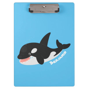 Funny killer whale orca cute cartoon illustration clipboard