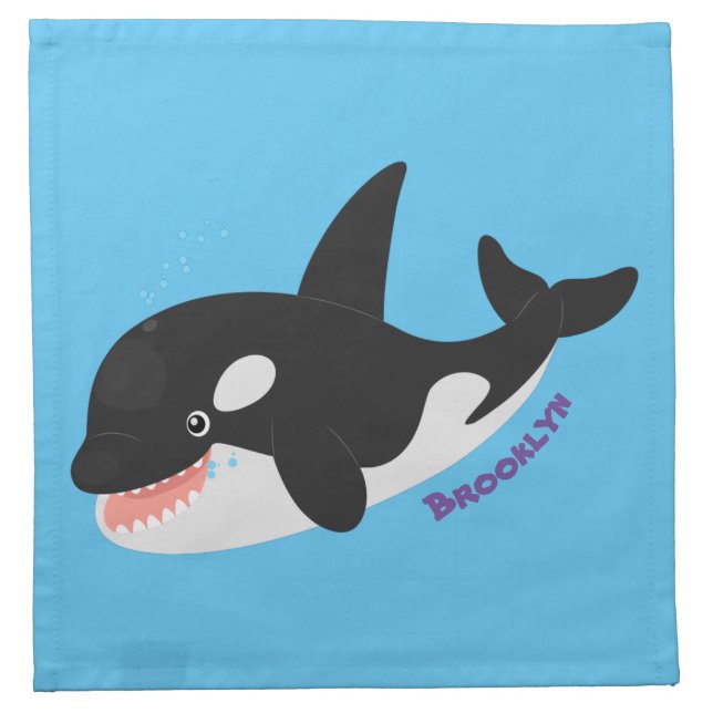 Funny killer whale orca cute cartoon illustration cloth napkin (Front)