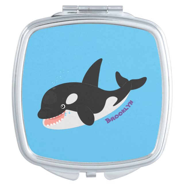 Funny killer whale orca cute cartoon illustration compact mirror (Front)