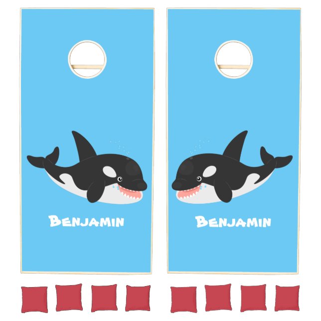 Funny killer whale orca cute cartoon illustration cornhole set (Set)