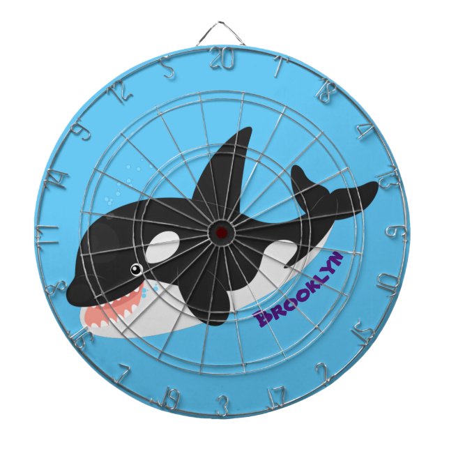Funny killer whale orca cute cartoon illustration dart board (Front)
