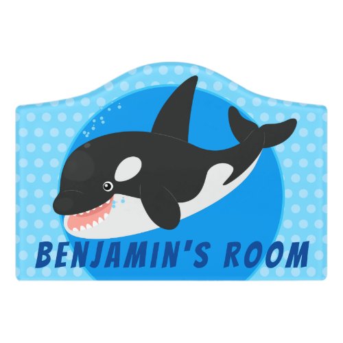 Funny killer whale orca cute cartoon illustration door sign