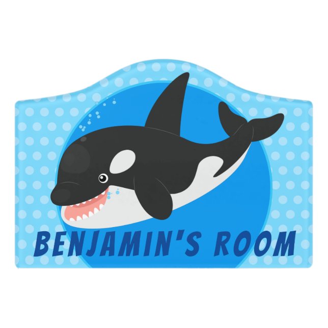 Funny killer whale orca cute cartoon illustration door sign (Small Crest Front)