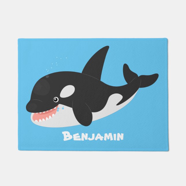 Funny killer whale orca cute cartoon illustration doormat (Front)