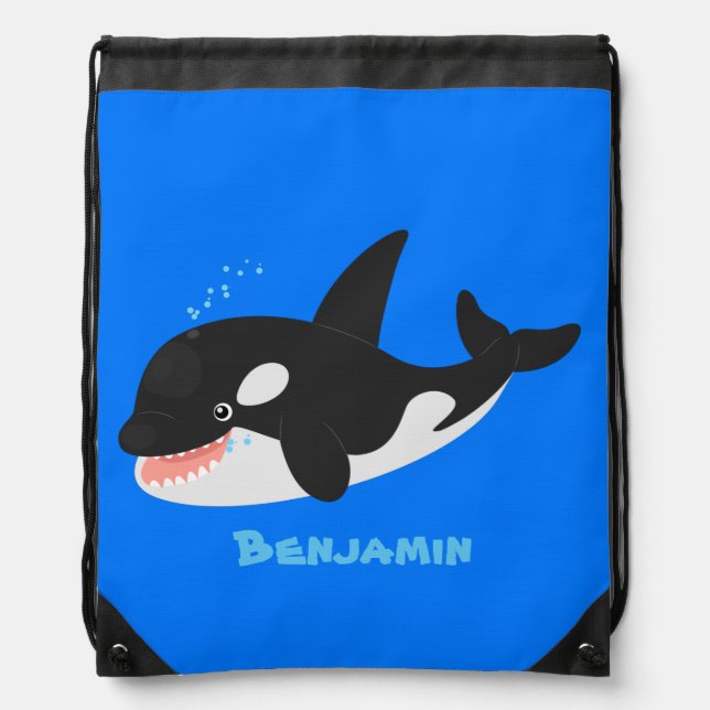 Funny killer whale orca cute cartoon illustration drawstring bag (Front)