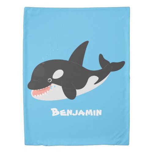 Funny killer whale orca cute cartoon illustration duvet cover