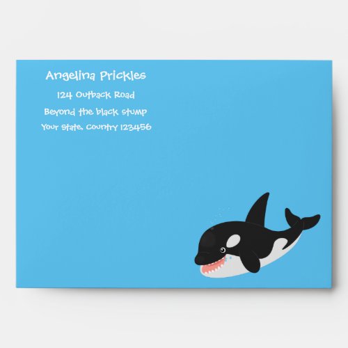 Funny killer whale orca cute cartoon illustration envelope