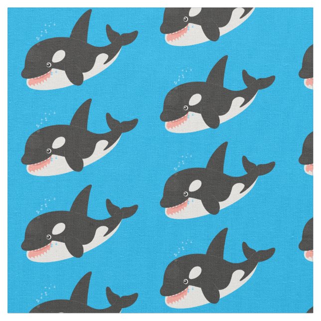 Funny killer whale orca cute cartoon illustration fabric (Close Up)