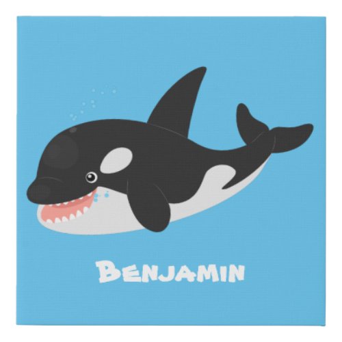 Funny killer whale orca cute cartoon illustration faux canvas print