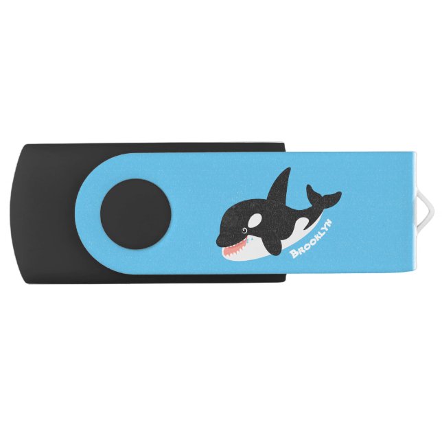 Funny killer whale orca cute cartoon illustration flash drive (Front)