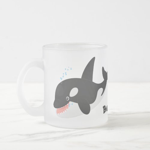 Funny killer whale orca cute cartoon illustration frosted glass coffee mug