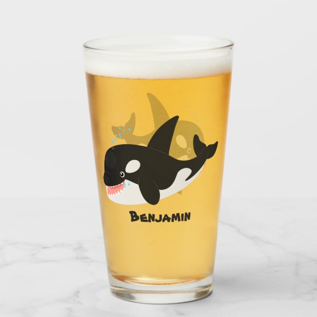 Funny killer whale orca cute cartoon illustration glass (Back Filled)