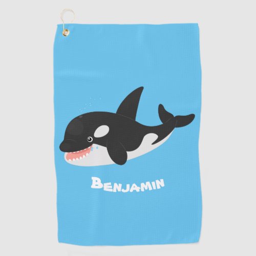 Funny killer whale orca cute cartoon illustration golf towel