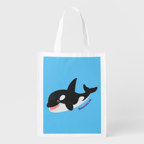 Funny killer whale orca cute cartoon illustration grocery bag