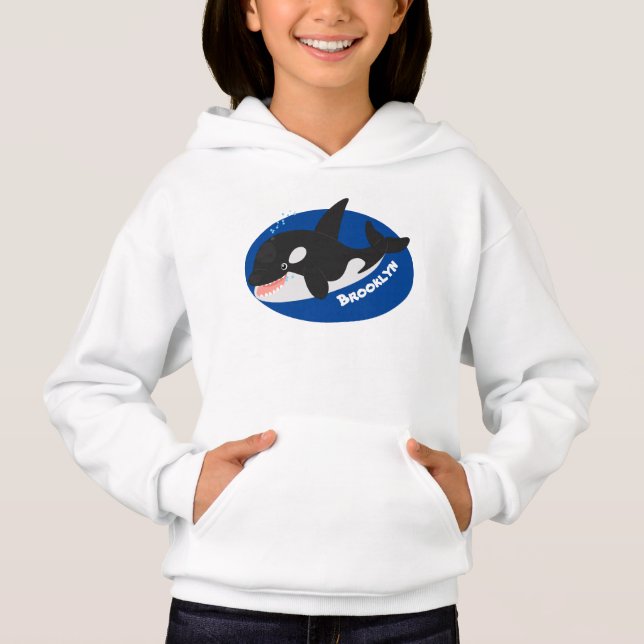 Funny killer whale orca cute cartoon illustration hoodie (Front)