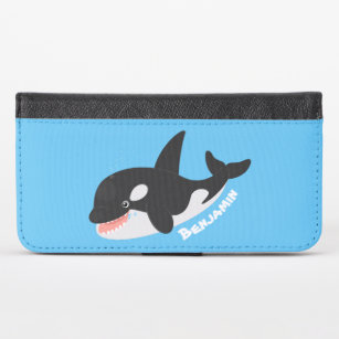 Funny killer whale orca cute cartoon illustration iPhone x wallet case