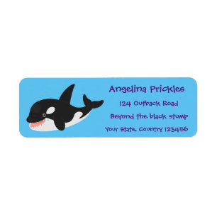 Funny killer whale orca cute cartoon illustration label