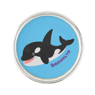 Funny killer whale orca cute cartoon illustration lapel pin