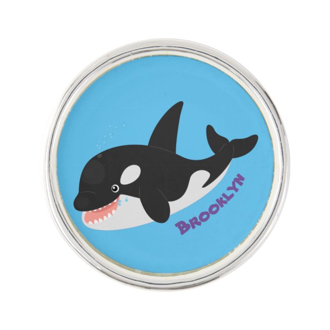 Funny killer whale orca cute cartoon illustration lapel pin (Front)