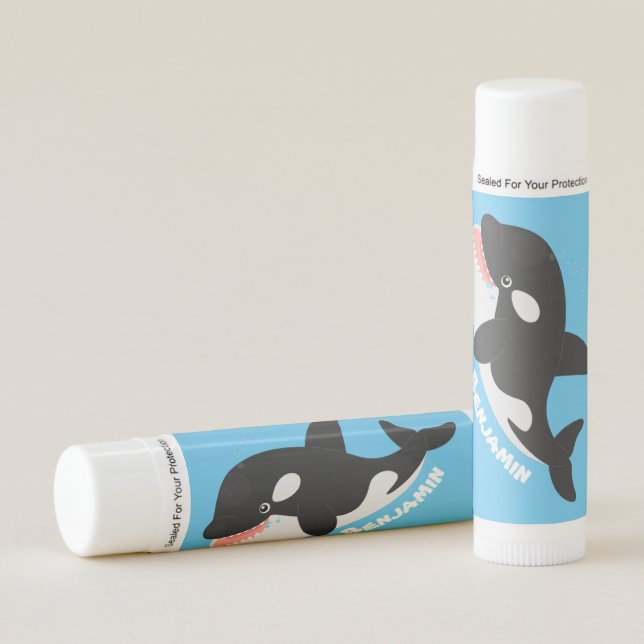 Funny killer whale orca cute cartoon illustration lip balm (Front)