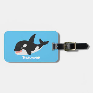 Funny killer whale orca cute cartoon illustration luggage tag