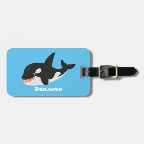 Funny killer whale orca cute cartoon illustration luggage tag