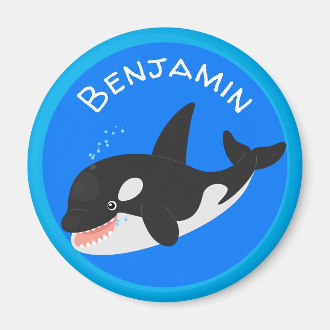 Funny killer whale orca cute cartoon illustration magnet (Front)