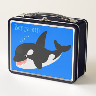 Funny killer whale orca cute cartoon illustration metal lunch box