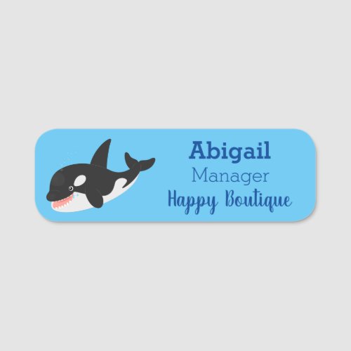 Funny killer whale orca cute cartoon illustration  name tag