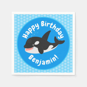Funny killer whale orca cute cartoon illustration napkins