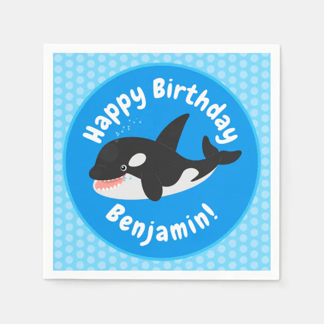 Funny killer whale orca cute cartoon illustration napkins Zazzle