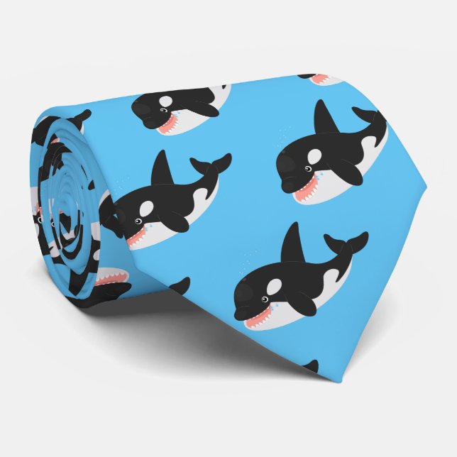Funny killer whale orca cute cartoon illustration neck tie (Rolled)