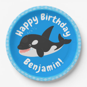 Funny killer whale orca cute cartoon illustration paper plates