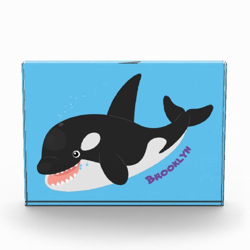 Funny killer whale orca cute cartoon illustration photo block