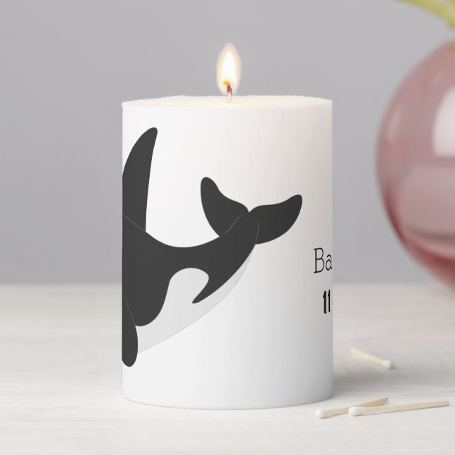 Funny killer whale orca cute cartoon illustration pillar candle (In Situ)