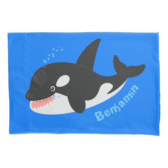 Funny killer whale orca cute cartoon illustration pillow case (Front)